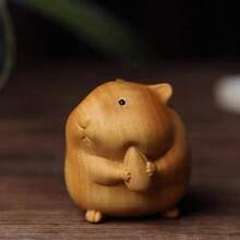 قطعة حرفية واحدة منحوتة من خشب الصندل على شكل همستر - قطعة ديكور خشبية صغيرة جميلة ومفصلة، مناسبة للمنزل والمكتب، هدية رائعة