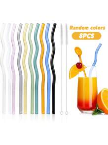 8 Peças Canudos de Vidro Coloridos Reutilizáveis, 4 Peças/2 Peças/1 Peça de 9" x 8 mm, Canudos de Bebida Fofos Resistentes a Impactos com 2 Escovas de Limpeza para Bebidas, Café, Suco, Coquetel, Chás, Material Escolar