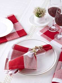 2/6/12/300pcs Modern Minimalist Plaid Napkins, Soft Absorbent For Hotel, Restaurant, Home, Party, Holiday Decoration, Table Cloth, Wipe Cloth - Red and White - View 7