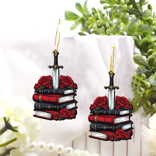 Pendientes de madera con forma de libro rojo en estilo de moda