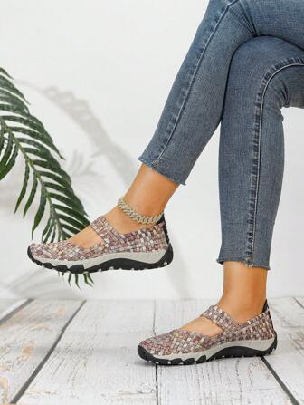 Women's Sandals With Elastic Weaving, Soft Breathable Rubber Sole Slip-Resistant, Simple Casual Style Suitable For Summer Daily Commute