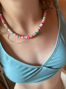 Colier colorat din argilă polimerică, colier cu pandantiv din lut moale, în stil european și american de vară, potrivit pentru activități în aer liber