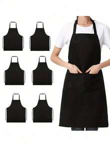 1/2 pièces Tablier en polyester pour femmes, tablier noir style simple avec poches, jupe de taille épaisse, vêtements de maison et de cuisine , fournitures de cuisine