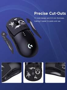 1 bandă de prindere anti-alunecare GPW, bandă de prindere pentru mouse GPW de prima și a doua generație, design tip schelet imprimat, bandă de prindere netedă pentru mouse-ul wireless pentru sporturi electronice