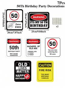 7pcs 50th Fun Birthday Wall Decoration Signs, Happy 50th Birthday Party Warning Signs, Party Sign Party Background Decorations, Birthday Party Photo Props, Outdoor Indoor Home Party Supplies