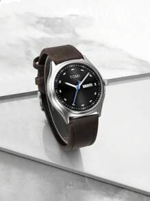 TOMI TOMI 1pc Universal Quartz Leather Watch With Dual Calendar, Elegant & Compact Design, Suitable For Daily Wear & Gift
