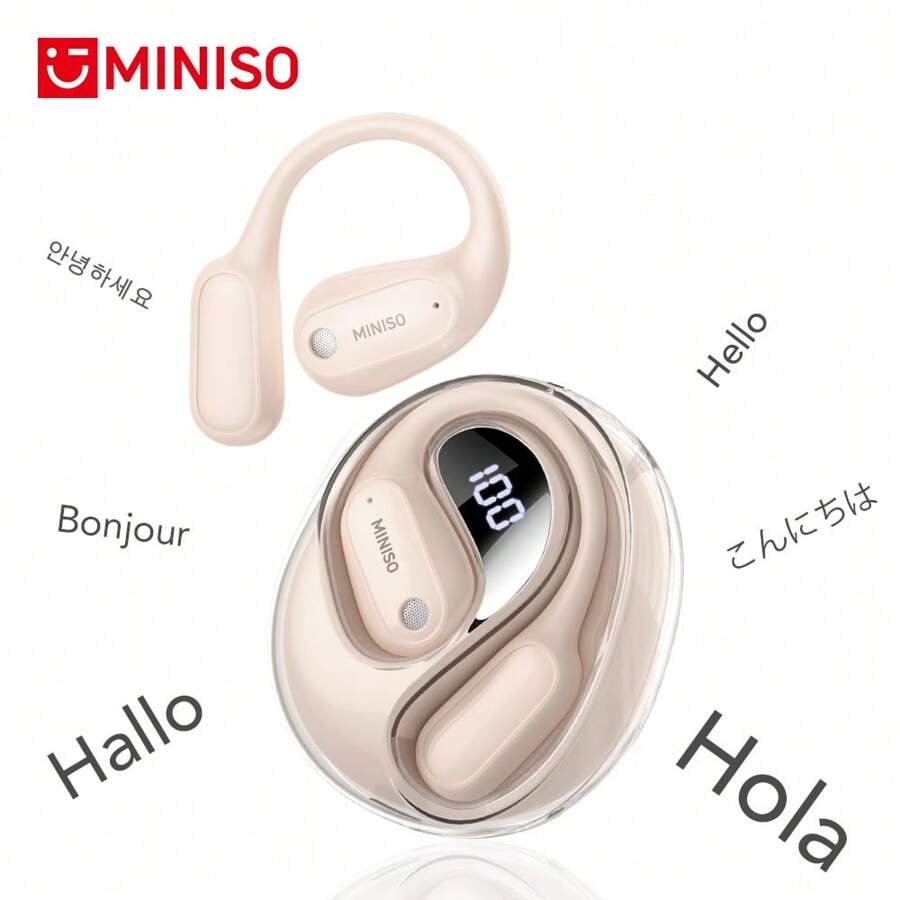 Miniso Auriculares inalámbricos con modo de diálogo de traducción de IA MINISO MS190, compatible con traducción de 150 idiomas, reproducción de larga duración con efecto de sonido avanzado, conexión remota, micrófono incorporado adecuado para estudio, negocios y deportes
