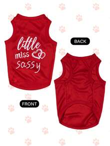 LUCKIE LABO 1pc Little Miss Sassy Graphic Print Breathable Vest, Anti-Flea & Shedding, Suitable For Indoor & Outdoor Cat/Dog - Red - View 7