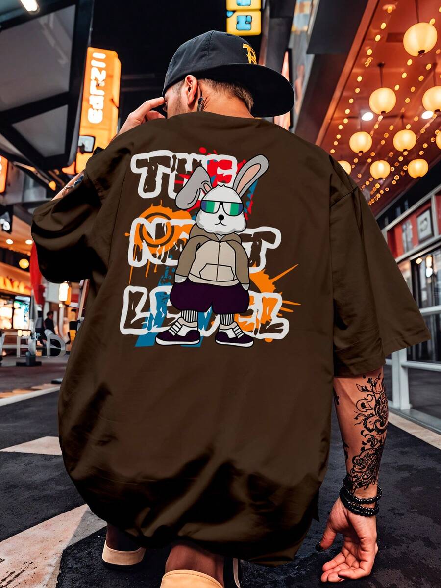 Shirt Oversized Streetwear T-Shirt Rabbit Rabbit Bear Streetwear Skateboard REF 7188 FLUXOGEEK - Óxido marrón - Ver 1