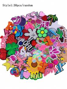 20/30 miếng vá thêu họa tiết hoạt hình ngẫu nhiên hình nơ, quả anh đào, ngôi sao năm cánh, miếng vá ủi và may theo phong cách hoạt hình dễ thương cho quần áo, túi xách và mũ - Nhiều màu - Xem 16