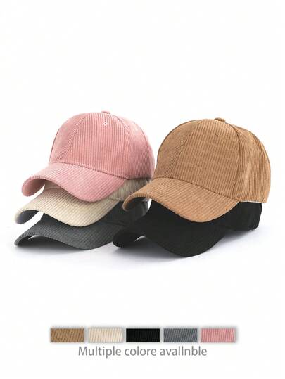 1顶纯色休闲波西米亚风涤纶防紫外线装饰棒球帽，多功能灯芯绒弯檐男女通用帽，适合所有季节