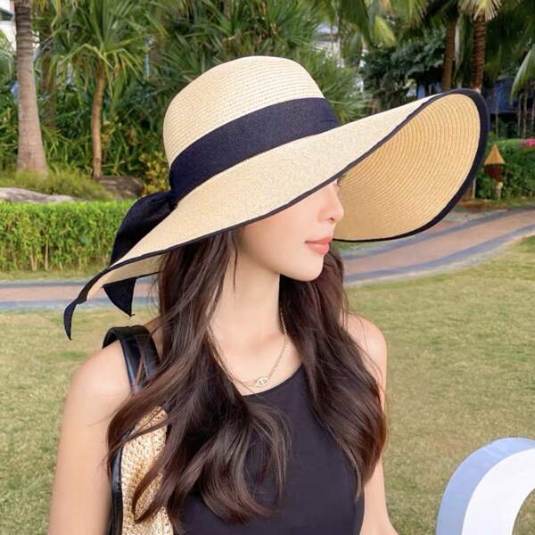 1pc Spring/Summer New Folding Straw Hat For Women, Suitable For Beach, Outdoor, Photography, Elegant Style, Foldable And Convenient To Store. Remember To Check The Hat's User Manual After Receiving It.