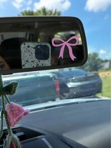 2pcs Cute Pink Bow Decor Creative Mini Car Rearview Mirror Stickers, Suitable For All Vehicles - Multicolor - View 2