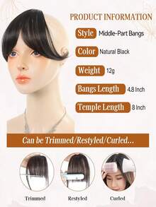 Synthesis Bangs Middle-Part Bangs Hair Extensions Clip In Forehead Natural Seamless French Oblique Bangs Eight-Character Bangs Perfect For Everyday Wear, Halloween - Multicolor - View 4