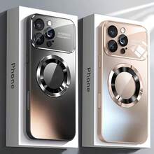 Funda de teléfono inalámbrica de carga magnética de metal de titanio mate de lujo, compatible con Apple 17 16 15 14 13 12 Pro Max Plus 11, con gran ventana de vidrio, protección de la lente de la cámara y cubierta trasera resistente a golpes - Negro - Ver 8