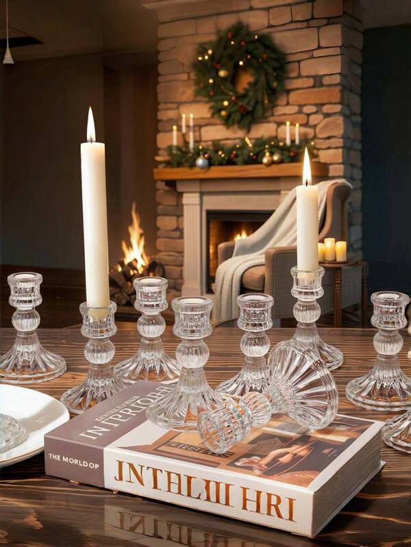 4 قطع من حاملات الشموع الزجاجية الشفافة، حاملات شموع زجاجية كريستالية نقشة بارزة، طقم حاملات الشموع، حاملات الشموع الشمعية الكريستالية، مناسبة لطاولة الطعام، الزفاف، الحفلات، ديكور الكنيسة، ديكور المنزل