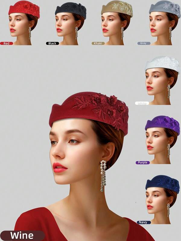 1 Stück Retro Mode Britischer Filzhut, eleganter Teezeremonie Hut für Damen, blumenförmige Flugbegleiter Wollbaskenmütze, Zeremoniehut für Damen für Kirche, geeignet für Hochzeiten, Partys, Geschenke für Damen, Ganzjährig