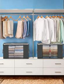 1 pz Organizador de tela para ropa, Contenedores de ropa de almacenamiento Bolsas de armario: Contenedores grandes Organizador, caja de almacenamiento plegable grande para ropa con tapa grande para ropa - Gris - Ver 5