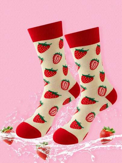 1 Coppia Di Calzini Alla Caviglia Da Donna E Uomo Con Divertente Motivo A Fragole, Comodi Per L'uso Quotidiano, Sport E Feste In Primavera, Estate E Autunno