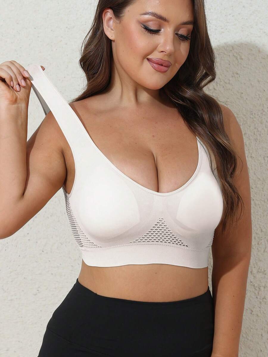 Sujetador deportivo para mujer talla grande a prueba de choques, transpirable, con tirantes anchos, desmontable con acolchado y espalda en U para yoga y espalda de tirante