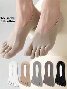 3/5 pares de calcetines tipo chanclas para hombre, calcetines de verano de unicolor ultraligeros y frescos, calcetines invisibles tipo barco, calcetines de dedos, calcetines bajos para hombre con silicona antideslizante - Multicolor - Ver 9