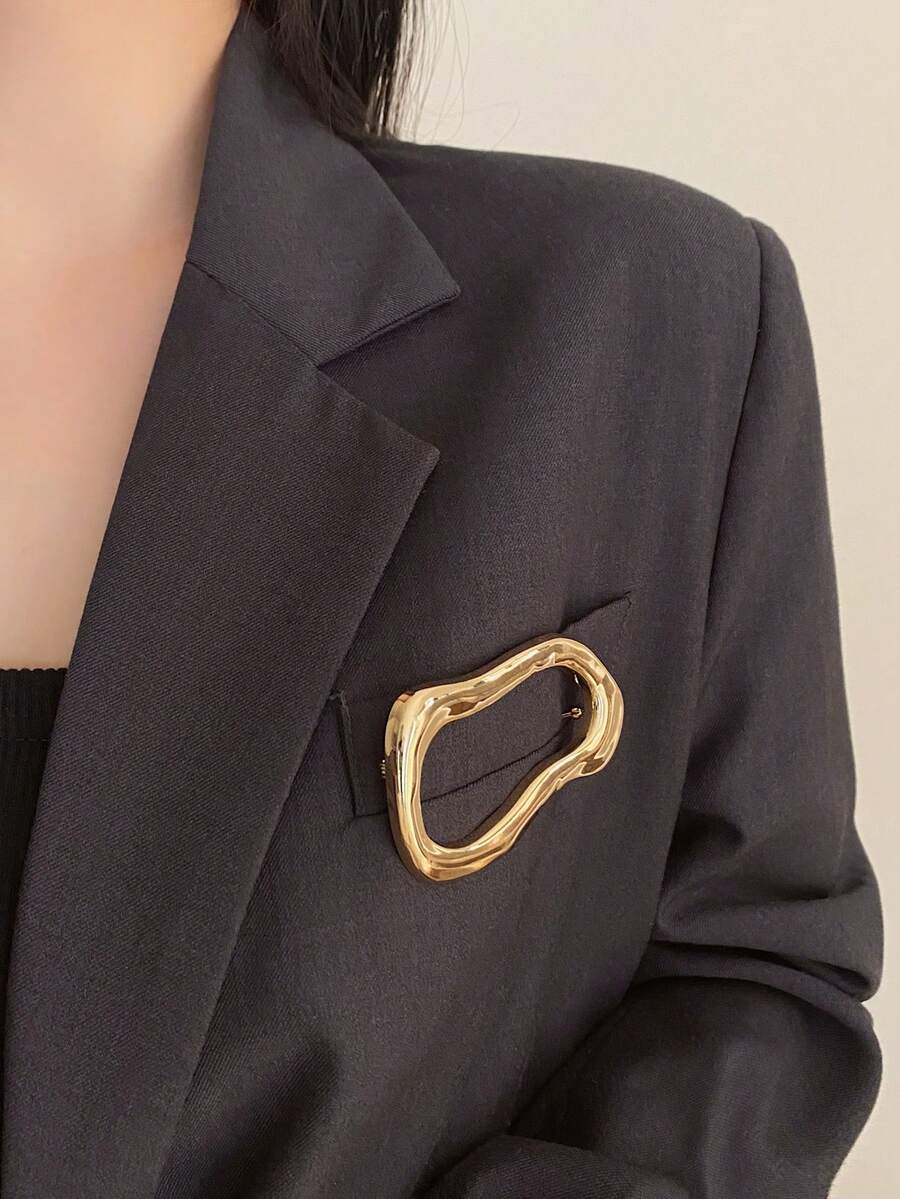 1 件女式不对称金属设计简约胸针，时尚休闲百搭胸花配饰