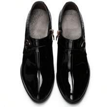 TDD Patent Leather Ankle Boots For Women Chunky Block Extra Wide Booties Botas Para Mujer High Heels Dress Warm Lined Classic Ladies Comfortable Fashion Dressy Zip 3 Inch Boot