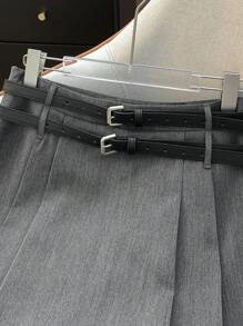Jupe Mini Mignonne à Double Taille avec Bloc de Couleur Gris Taille Basse pour Femmes Retournant à l'École en Automne
