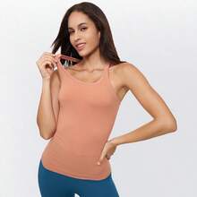 Yoga Racerback Tank Top For Women With Built In Bra,Women's Padded Sports Bra Fitness Workout Running Shirts - 橙粉紅色 - 查看 7
