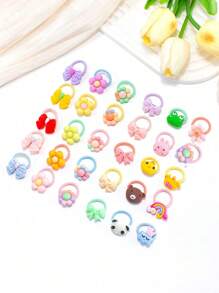 30/40/50/60 buc Bentite elastice drăguțe cu desene animate colorate pentru fete, cu flori, animale, decorațiuni curcubeu, scronchies de păr, legături de păr Accesorii de păr pentru purtare zilnică și petrecere