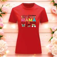 Fashionable Women's T-Shirt 2026, With Love Quotes, Casual And Emotional Clothing For Mother's Day Gift - 紅色 - 查看 2