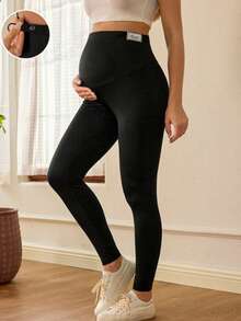 Solid Color Stylish Maternity Sports Pants, Suitable For Summer - Black - View 1