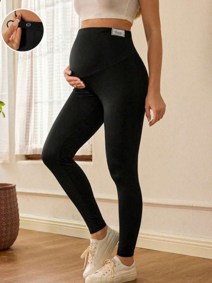 Solid Color Stylish Maternity Sports Pants, Suitable For Summer - Black - View 1