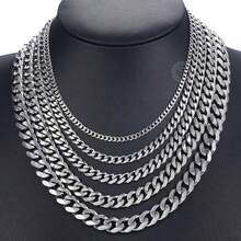 Trendsmax 3/5/7/9/11mm Men's Stainless Steel Curb Cuban Chain Necklace Basic Jewelry 18-30inch Silver Color For Men Women Gift - 11mm - 查看 5