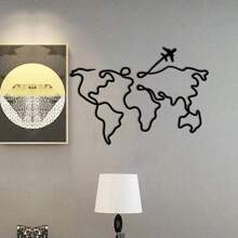 1 buc Decor de perete metalic - Decor de perete cu hartă a lumii, Artă murală metalică tradițională cu hartă a lumii cu avion, Sculptură contemporană pentru sufragerie, birou, decor de casă Ideal pentru sufragerie, dormitor, decor de bucătărie - Cadou perfect pentru casă nouă, cadou de ziua de naștere pentru iubitorii de muzică, colecționari de antichități - Construcție din fier, decor de casă, perfect pentru decorul camerei Decorul dormitorului