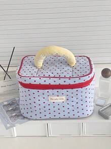 Bolsa de cosméticos con cremallera de tela suave con forma de corazón de color azul en polvo, bolsa de almacenamiento dulce para maquillaje, artículos de tocador, hogar, viaje, mujer