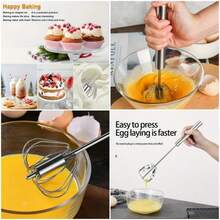 Batidor de huevos semiautomático de acero inoxidable Batidora manual de huevos de acero inoxidable: Cree fácilmente deliciosos platos - 1 pieza (25cm) - Ver 1