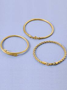 3pcs Stainless Steel Macrame Bracelet Set, Versatile Daily Fashion Accessory - Multicolor - View 4