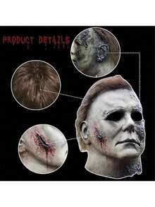 角色扮演面具男式乳胶头盔血腥杀手恶魔恐怖头盔狂欢节服装派对道具成人 - 灰色 - 查看 9