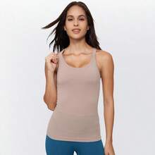 Yoga Racerback Tank Top For Women With Built In Bra,Women's Padded Sports Bra Fitness Workout Running Shirts - 摩卡 - 查看 3