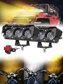 GLANBERT 2pcs-Pack Motorcycle LED Dual Color Mini Lens Lights With Switch Work Auxiliary Lights Hi/ Lo Beam Car Working LIghts Projector Lights For Cars SUV UTV - Multicolor - View 13