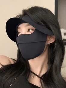 黑色防紫外线帽子和口罩套装，透气轻薄冰丝尼龙面罩，适合夏季、驾驶、户外活动和海滩。 - 彩色 - 查看 3