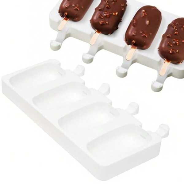 1 peça de molde oval com 4 cavidades para picolé, molde para barra de sorvete, molde de silicone para picolé, molde para sorvete, máquina de picolé