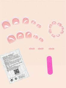 使用 24 片方形假脚趾甲改变您的指甲，时尚复古裸白色底片云白色细边法式假脚趾甲套装，高级优雅奶油色法式全覆盖假脚趾甲套装，适合女性和女孩，包括 1 片粘合标签和 1 件迷你锉刀条果冻凝胶，随机发货按压指甲美甲用品指甲 - 白色 - 查看 3