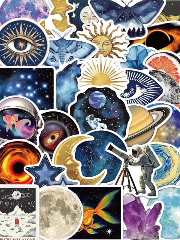 50 piezas de pegatinas vintage de espacio, astronomía y galaxia - Pegatinas DIY estéticas, misteriosas y cósmicas para portátil, botella de agua, equipaje, casco de motocicleta, guitarra, regalos escolares y recompensas navideñas