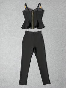 Women's Solid Color Ruffle Hem Camisole And Pants Elegant Fashion 2 Pieces Set