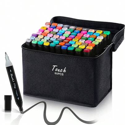 Shendy Vendy Marcadores Doble Punta Plumones Punta Pincel Touch de 60 , 80 y 120 Marcadores Marcadores Profesionales para Arte y Diseño – Sets de 36 a 168 Colores, Doble Punta para Detalles y Rellenos, Tinta a Base de Alcohol - Set de Marcadores Doble Punta – Hasta 168 Colores con Tinta Permanente, Punta Fina y Biselada, Secado Rápido y Bolsa de Transporte.