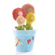 5pcs/Set Ceramic Flower Measuring Cup Set - Baking Tool With Storage Base, Household Kitchen Salt/Sugar Seasoning Small Spoons