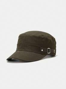 1pc Unisex Rivet Embellished Military Cap, Adjustable Brim Sun Hat, Suitable For Climbing, Vacation And Daily Use