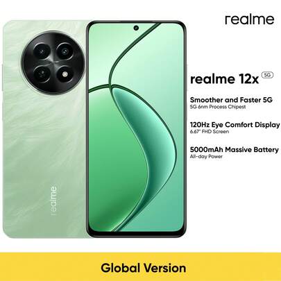 Realme 12X 5G Unlocked Cellphone 4GB+128GB Global Version, 5G LTE, Andriod 14 Smartphone, 50MP AI Camera, 120Hz Display Mobile Phone With Fast Speed Dimensity 6100+ 5G Chipset